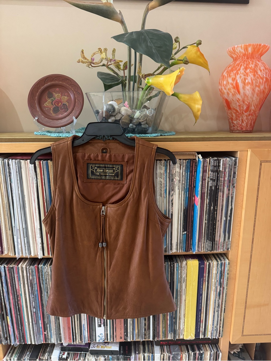 Price Drop: Rem Garson, Lined, Sexy, Cognac/Chestnut Brown Leather Tank/Vest, M